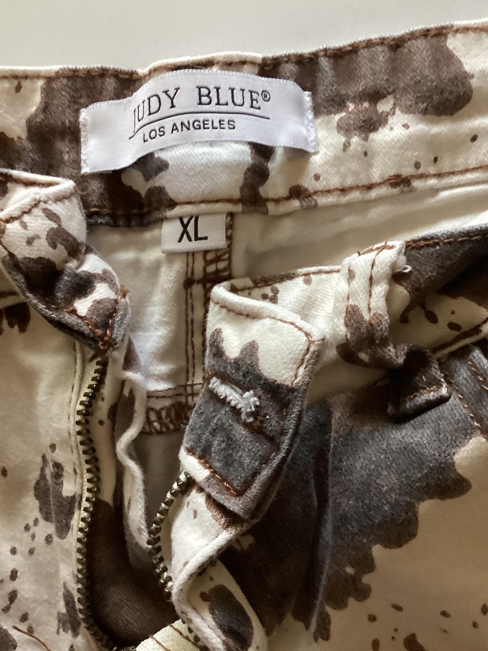 Judy Blue Cow Print Jean Shorts - Brown & White - Picture 3 of 4